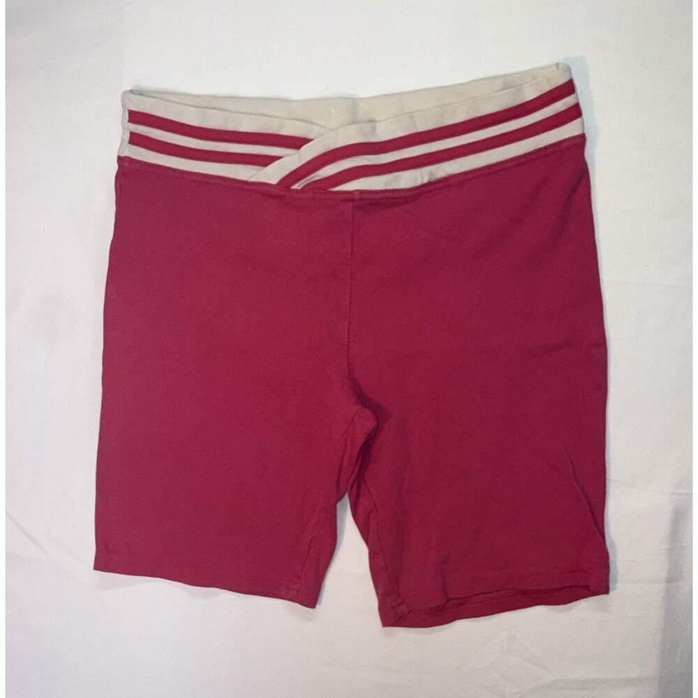G.W. Sport Womens Pink Biker Shorts Y2K Foldover Striped Waist Stretch Vintage
